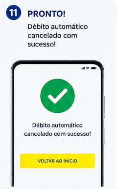 Tela final: débito automático cancelado com sucesso
